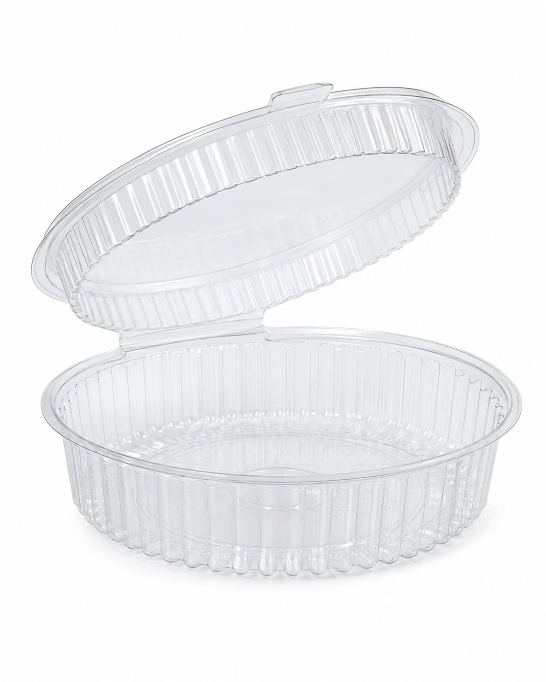 TS4008R (320 P/CS) CLEAR ROUND PET 1 CLAMSHELL & HINGED CONTAINER