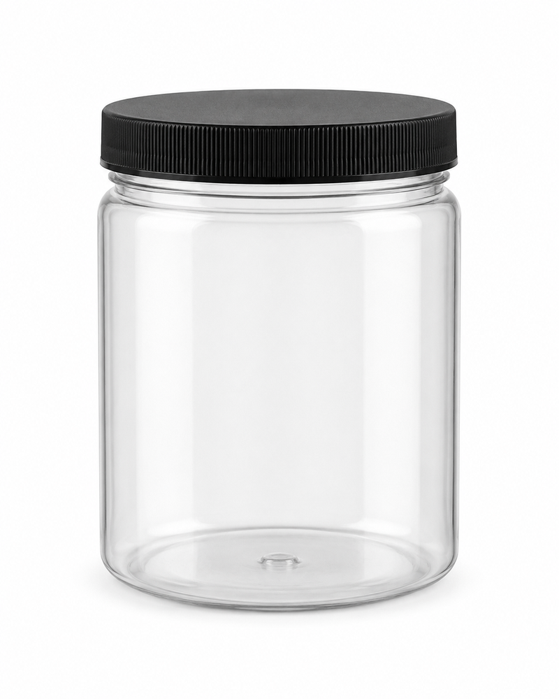 PRE JAR SNACK 8 OZ PLSTC BLACK LID 10X10 CT RW
