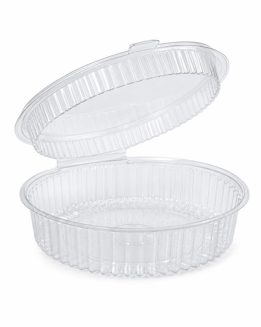 TS4008R (320 P/CS) CLEAR ROUND PET 1 CLAMSHELL & HINGED CONTAINER