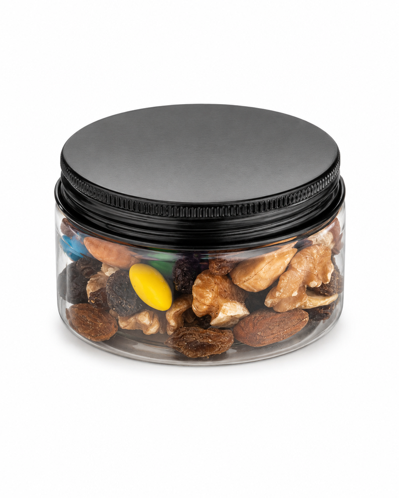 PRE JAR SNACK 4 OZ PLSTC ALUM BLACK LID 10X10 CT RW