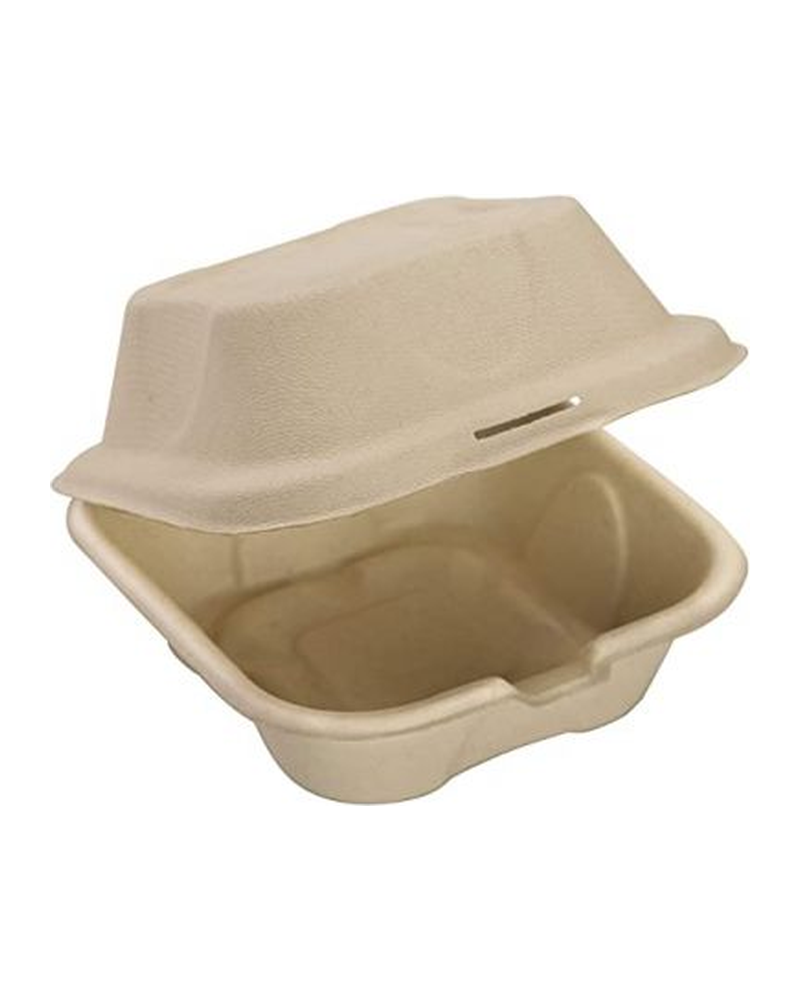 BOX SQUARE CLAMSHELL FIBER 8X8X3 300 CT WORLD CENTRIC