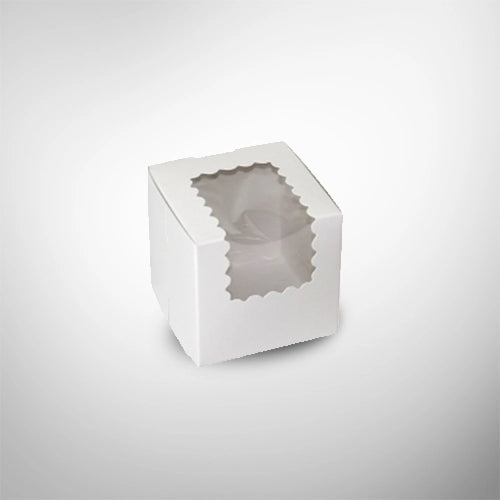 444W Cupcake Box 4"x4"x4" White Recycled Cardboard 1 pc Window Box w/ Lock Corner 100/cs